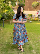 Floral printed grey midi